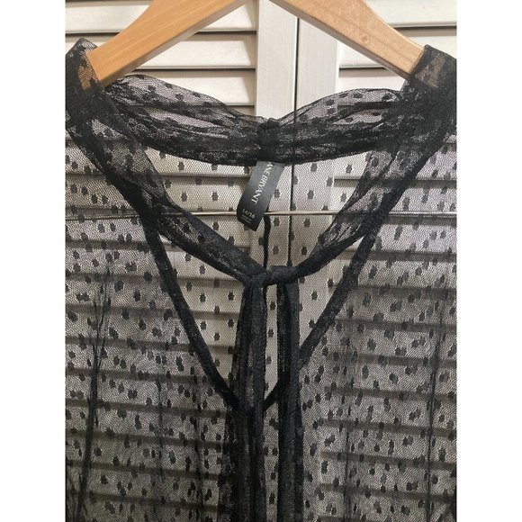 Lane Bryant Black Transparent Polka Dot Lace Mock Neck Top Overshirt Size 14/16 - Picture 4 of 5